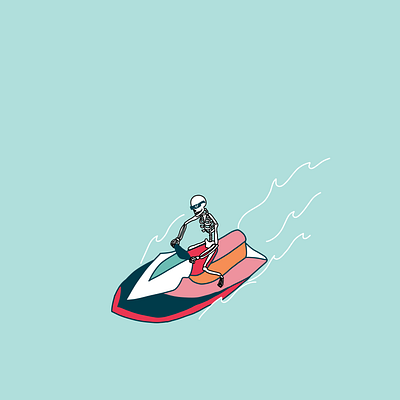 Jet Ski illustration ink jetski philly skeleton skull summer