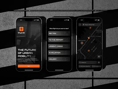 Air Taxi App | SkyCab | Onboarding airtaxi darkmode futureoftravel futuristicdesign innovation luxurytravel minimaldesign mobileapp navigationdesign seamlessux smartcities uidesign urbanmobility urbantech userexperience uxdesign
