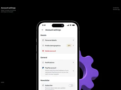 Mobile app: Settings integration interaction menu minimal mobile app newsletter progress settings toggle ui design