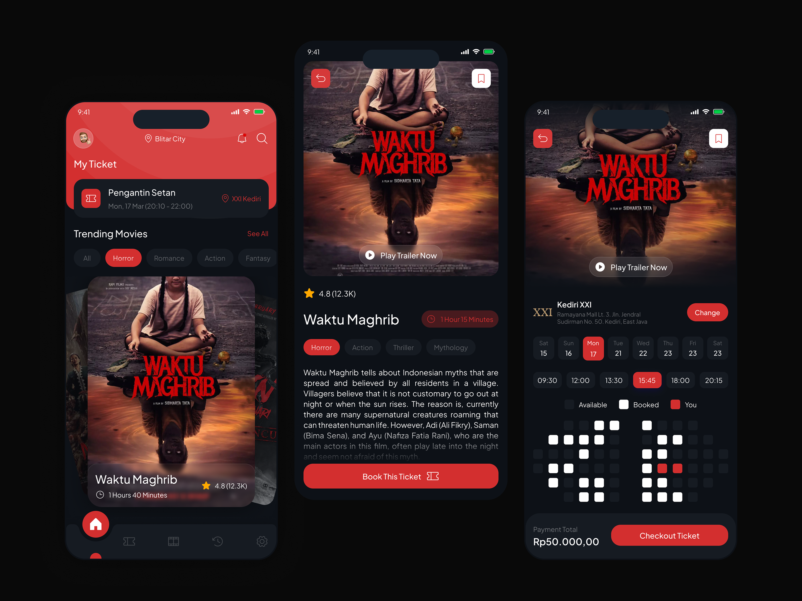CinemaSnap - Movie & Cinema Ticket Booking App app app design bioskop booking cinema entertainment horror mobile mobile app movie movies ticket ui uiux uiuxdesign