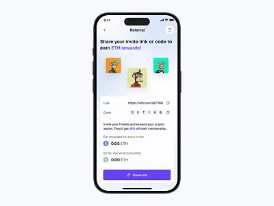 Referral - Invite Link app clean crypto design mobile mobile app modern ui uiux ux web3