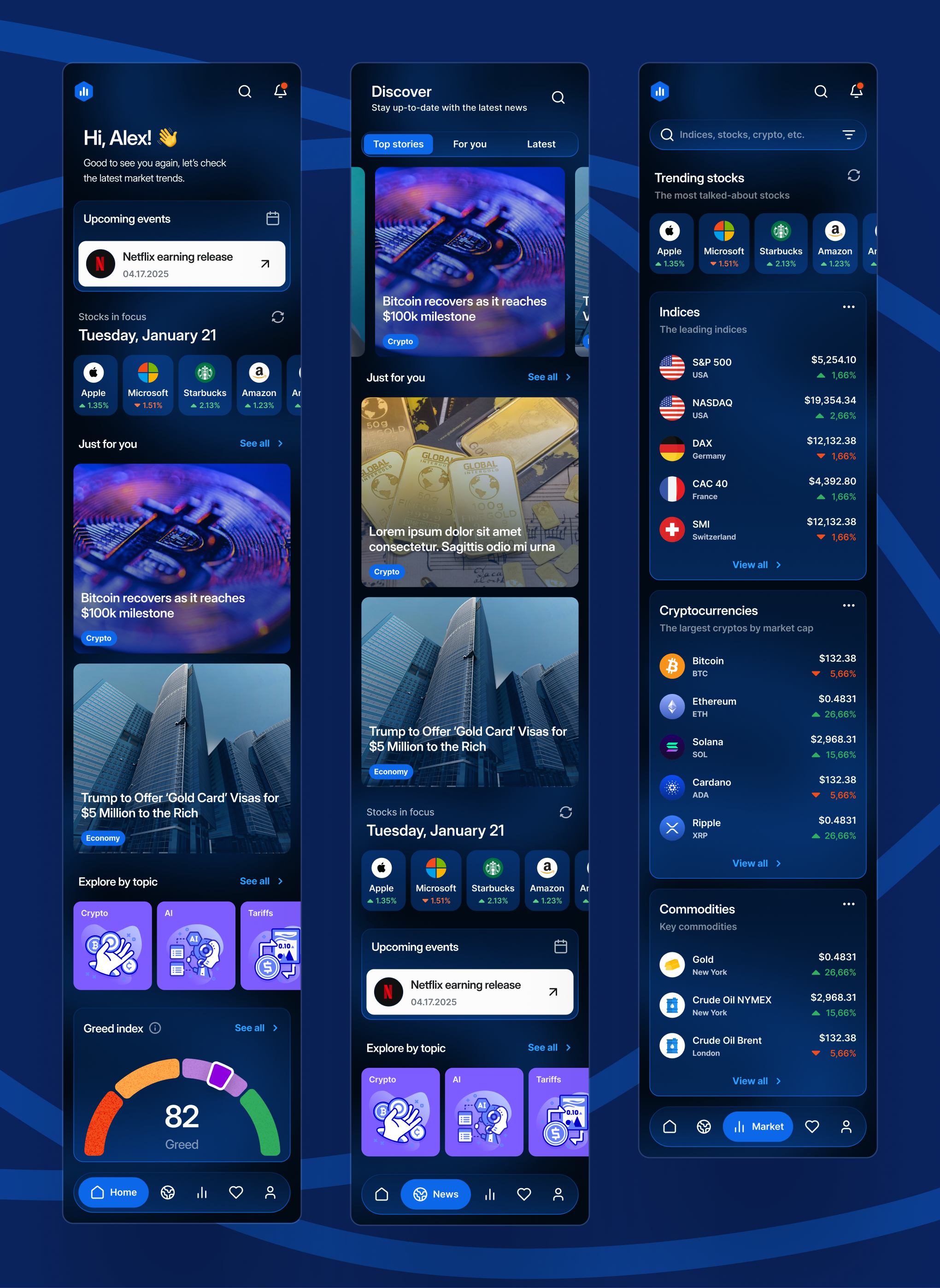 Finance News App app crypto dark finance mobile modern ui