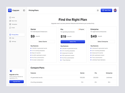 AI Copywriting Tool Pricing Page ai copywriting tool ai dashboard ai tool dashboard design design pricing pricing plans pricing ui ui ui design uiux ux design web design web ui website writing tool
