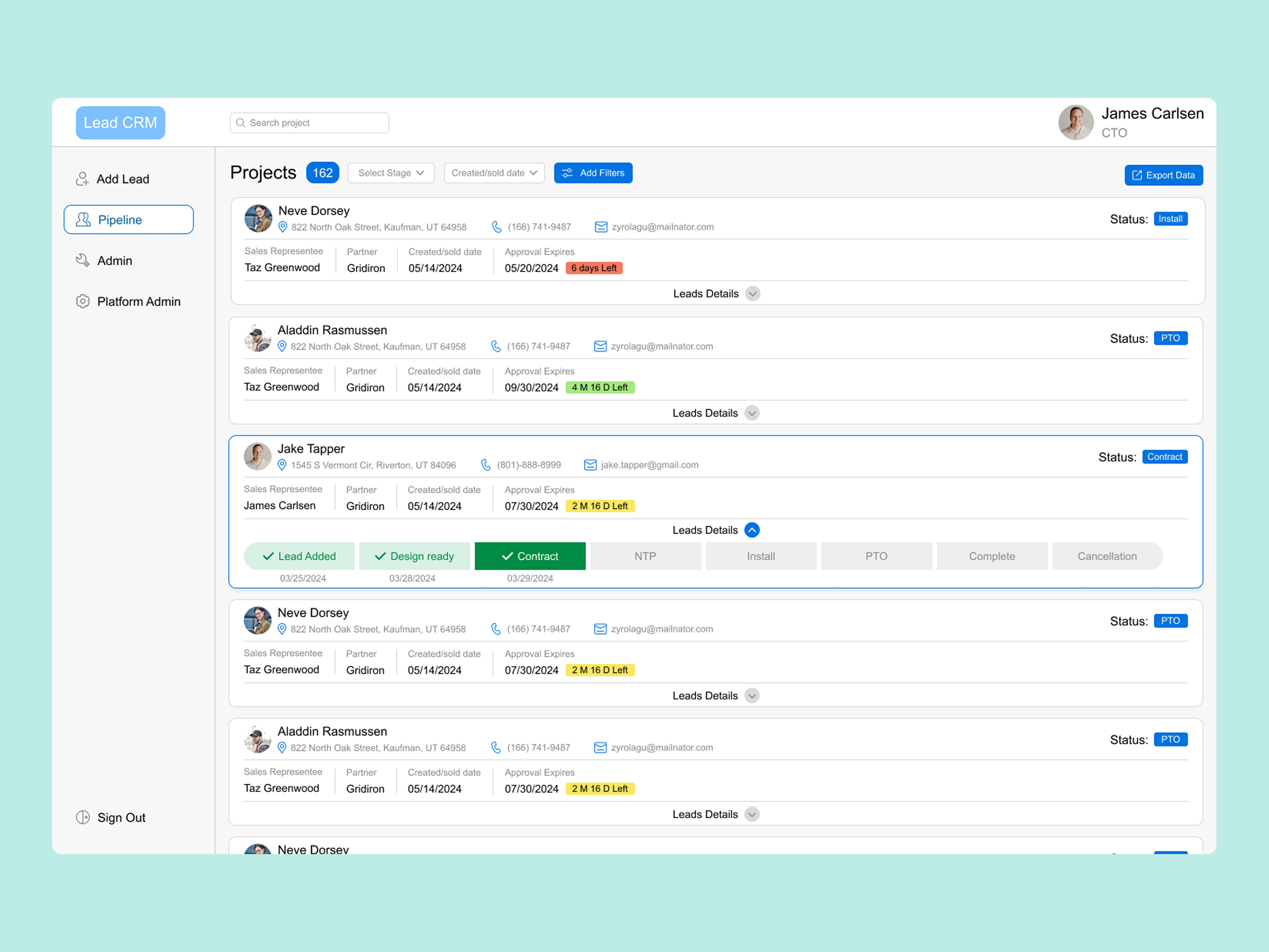 Lead CRM Card List card view lead crm list view minimal ui ui