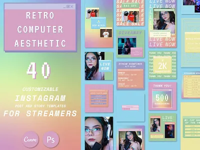 Retro Computer Aesthetic Instagram Templates adobe illustrator branding canva graphic design social media templates