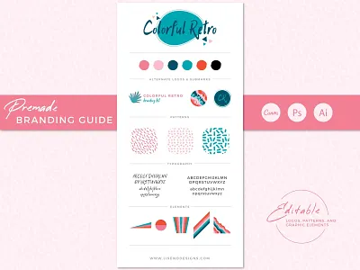 Colorful Retro Branding Guide4e adobe illustrator adove branding branding kit canva graphic design logo