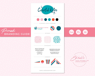 Colorful Retro Branding Guide4e adobe illustrator adove branding branding kit canva graphic design logo