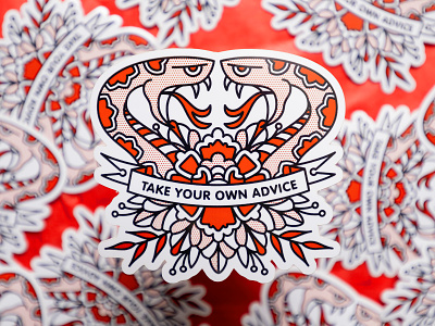 Take Your Own Advice Sticker advice diecut sticker flower halftone hiss illustration monoline serpent snake sticker tattoo