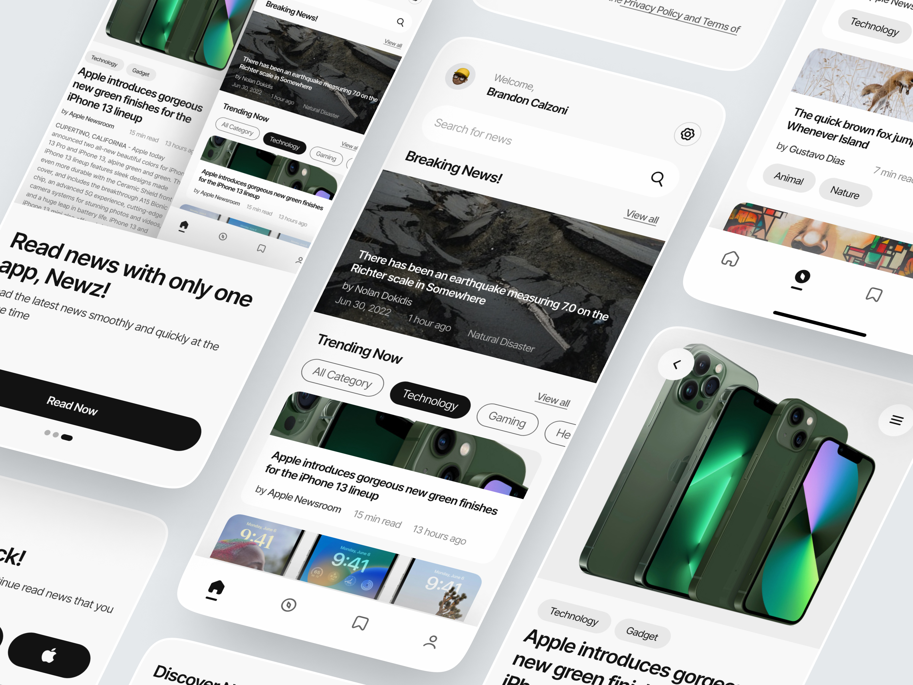 Newz! - News App app black and white design home light mode mobile news news app news reading app read reading trending ui ui design uiux
