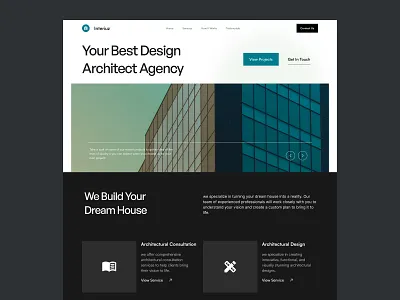 Interiuz - landing page Architecture studio agency architect architectural architecture architecture design art branding design graphic design home page interior architecture interior design minimal property real estate ui ux web website