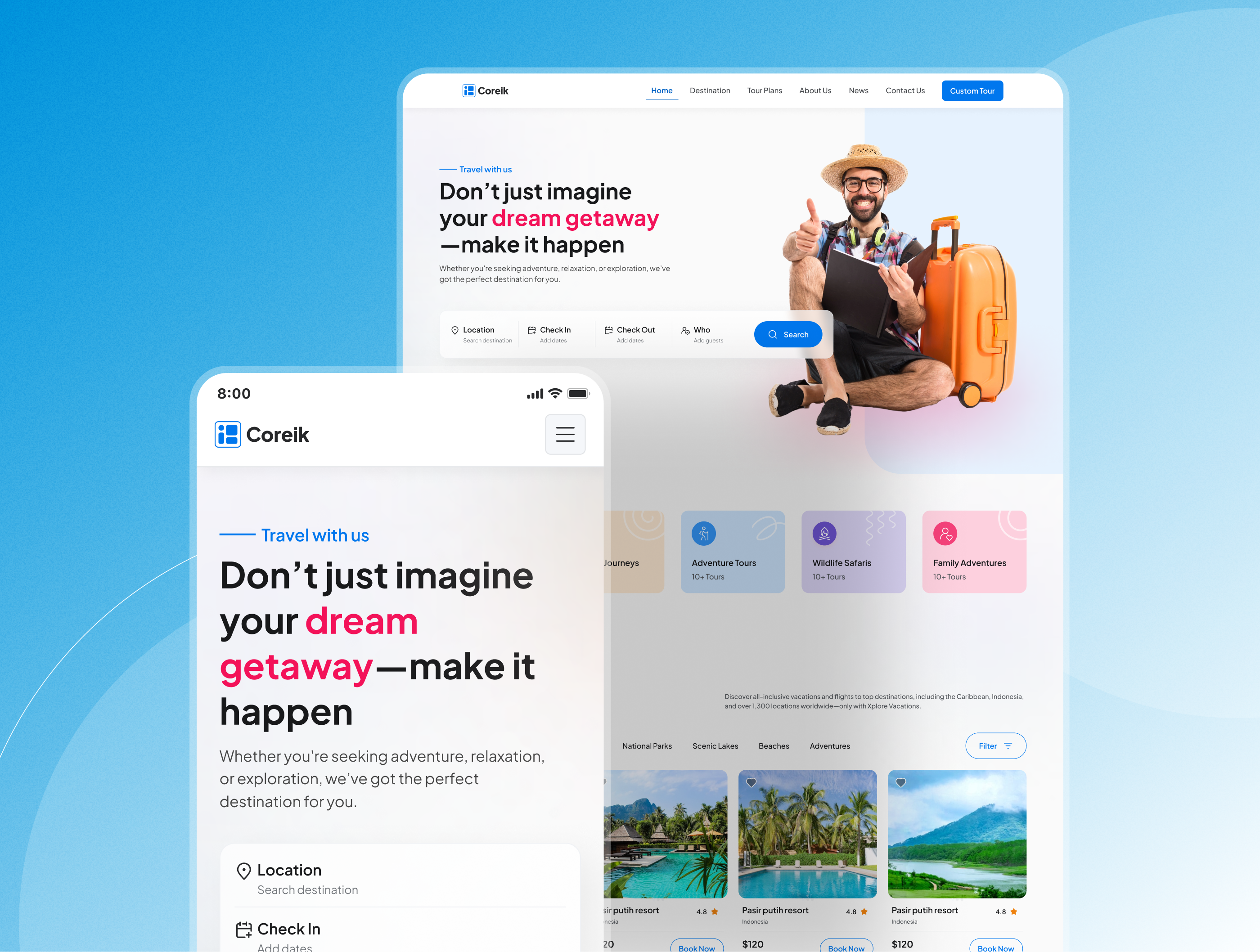 Travel Agency Website Design Template hero section homepage landing page responsive design travel travel website design ui ux website website homepage