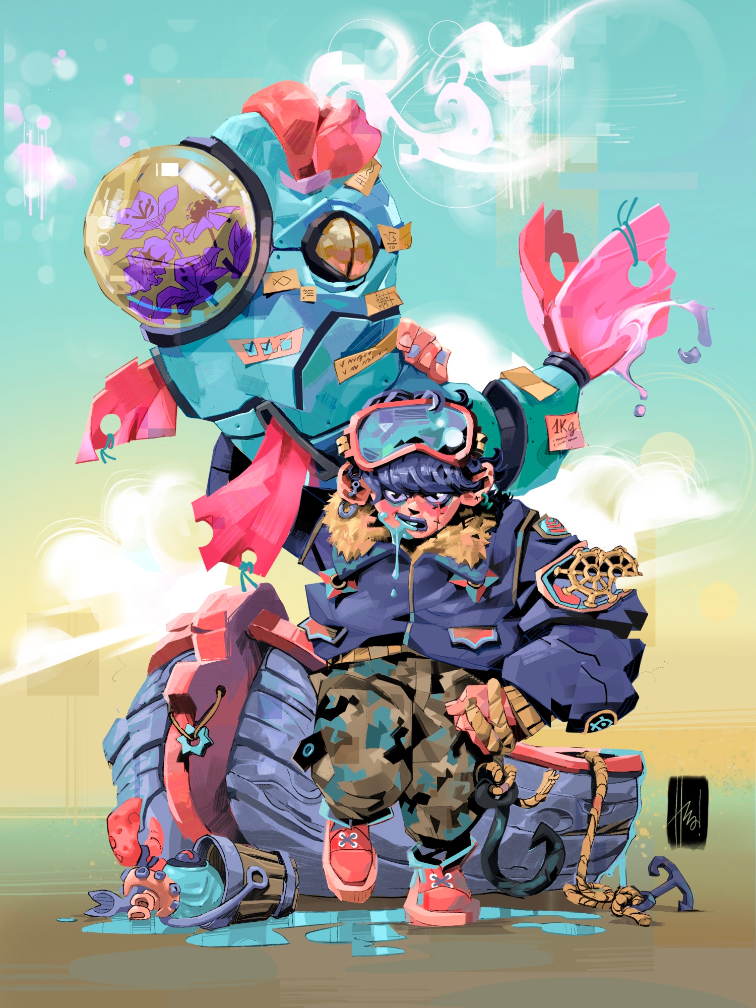 Fisherboy💦 big fish character design edgy fisherman illustration poster art