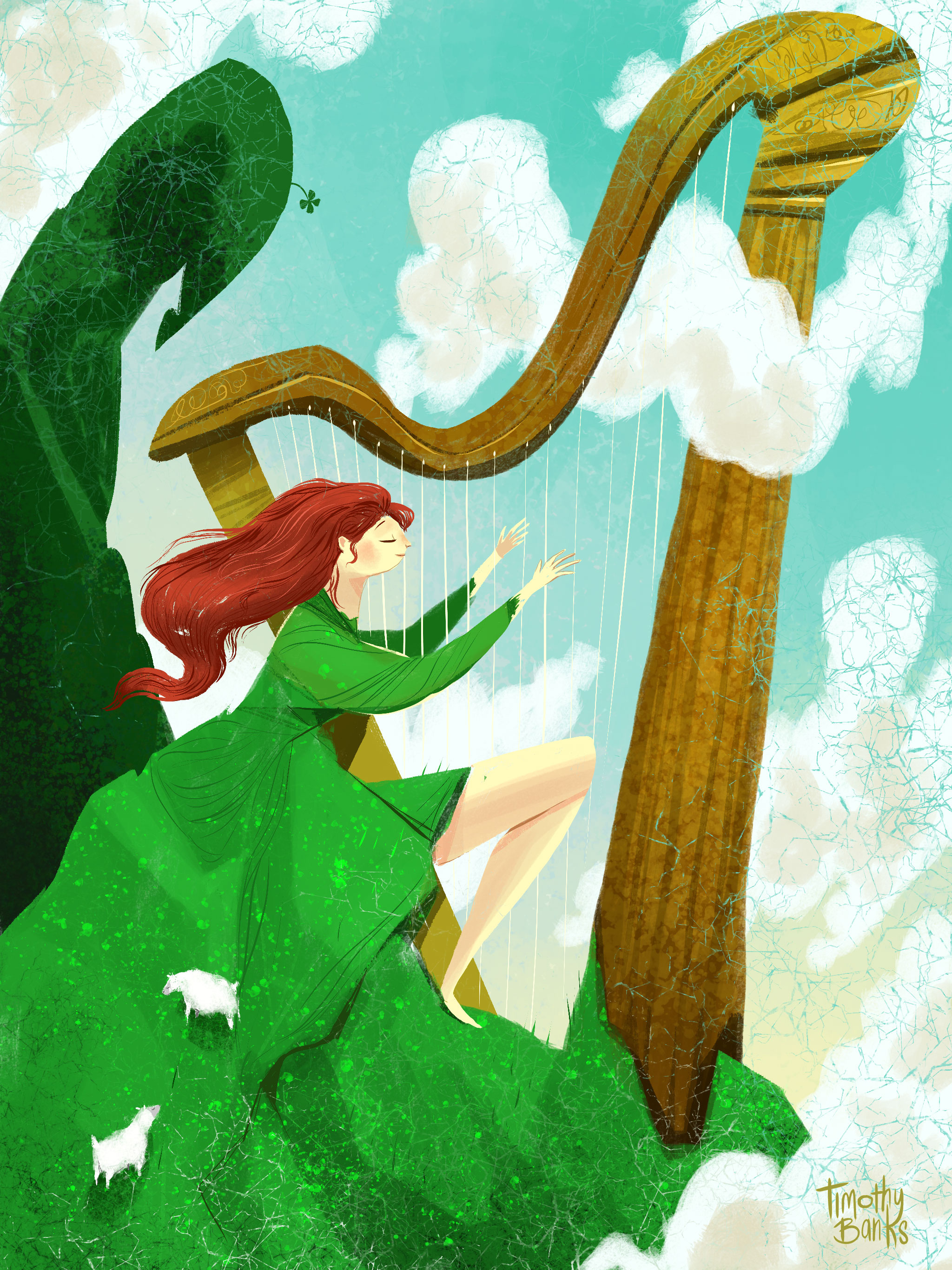 Erin go bragh (Happy St. Patrick's) book harp illustration poster st. patricks day