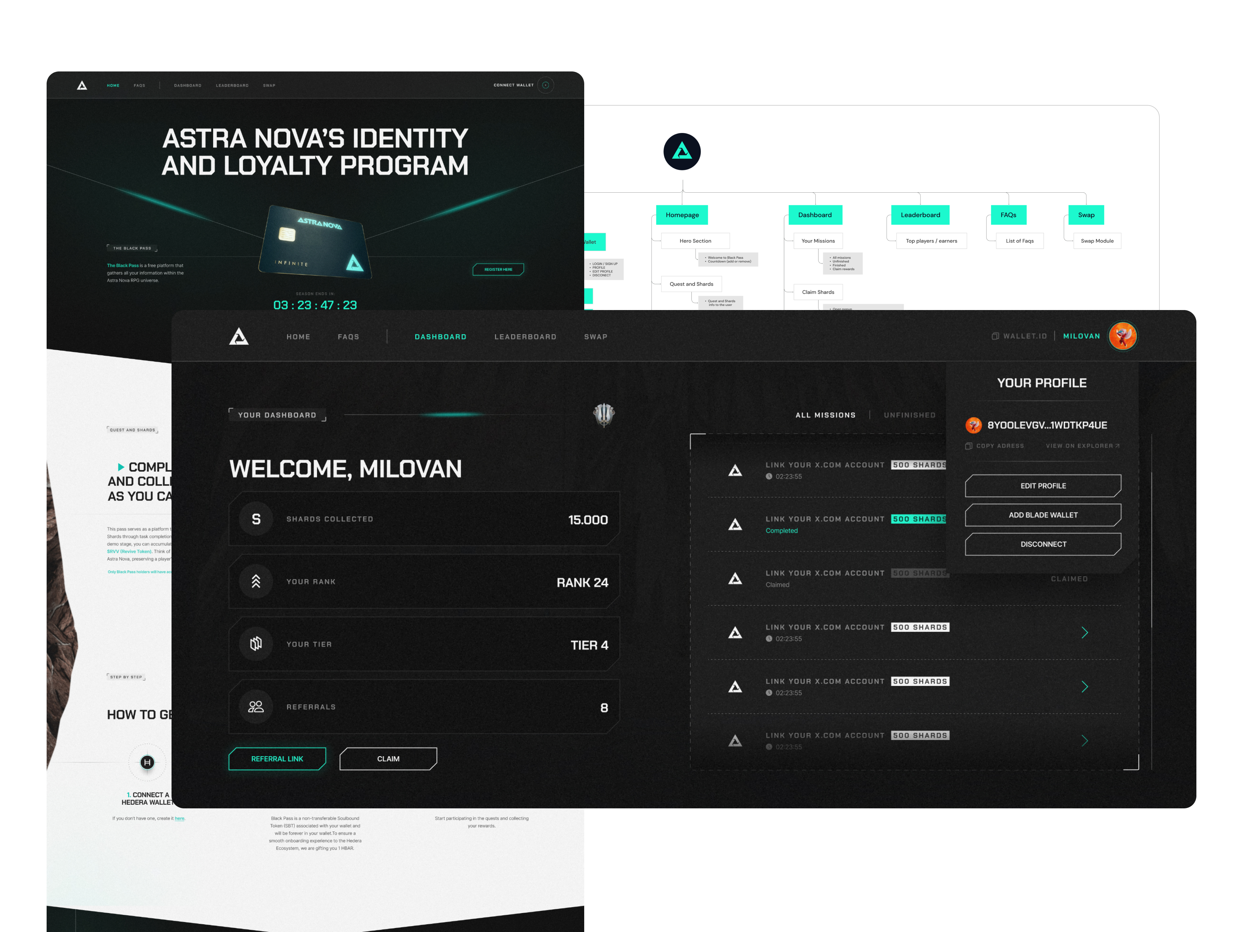 Astra Nova Black Pass NFT Platform & Dashboard agi ai branding dashboard defi gaming nft platform socialfi ui ux web3
