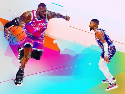 LeBron James vs Damian Lillard basketball cover digital art illustration nba portrait poster sports