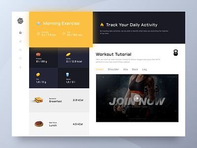 Health and Activities Tracker - Dashboard Concept activities clean daily 100 challenge daily ui dark dashboard design diet fitness product design tutorial ui ui ux workout