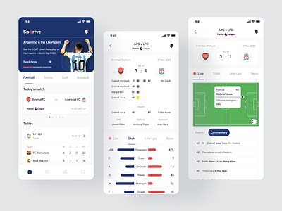 Sportyc - Sports App analytics clean design flat football live score match soccer sport standings statistics tables ui ui mobile user interface ux