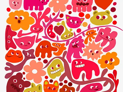 Critters beige creatures cute flat design illustration original design pattern pink proreate unique