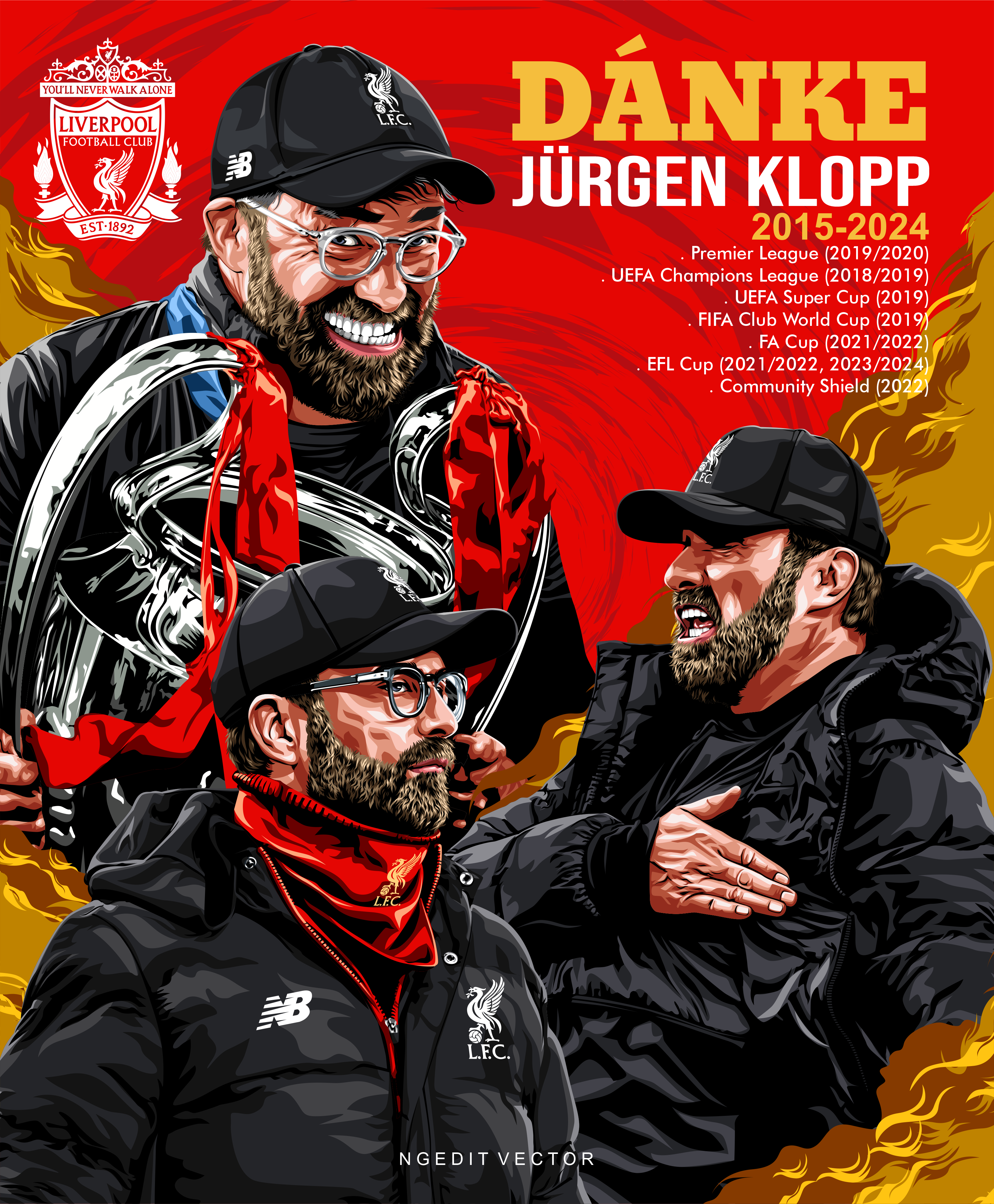 Tribute illustration poster for Jurgen Klopp art branding coreldraw design designer digitalart graphicdesigner illustration vector
