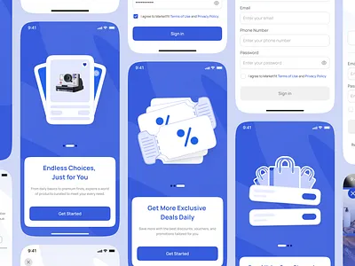 Marketfit - E-Commerce Mobile App UI Kit | Onboarding 📱 app application apps branding design ecommerce illustration logo mobile app onboarding popular product design trending ui uikit uiux uix ux