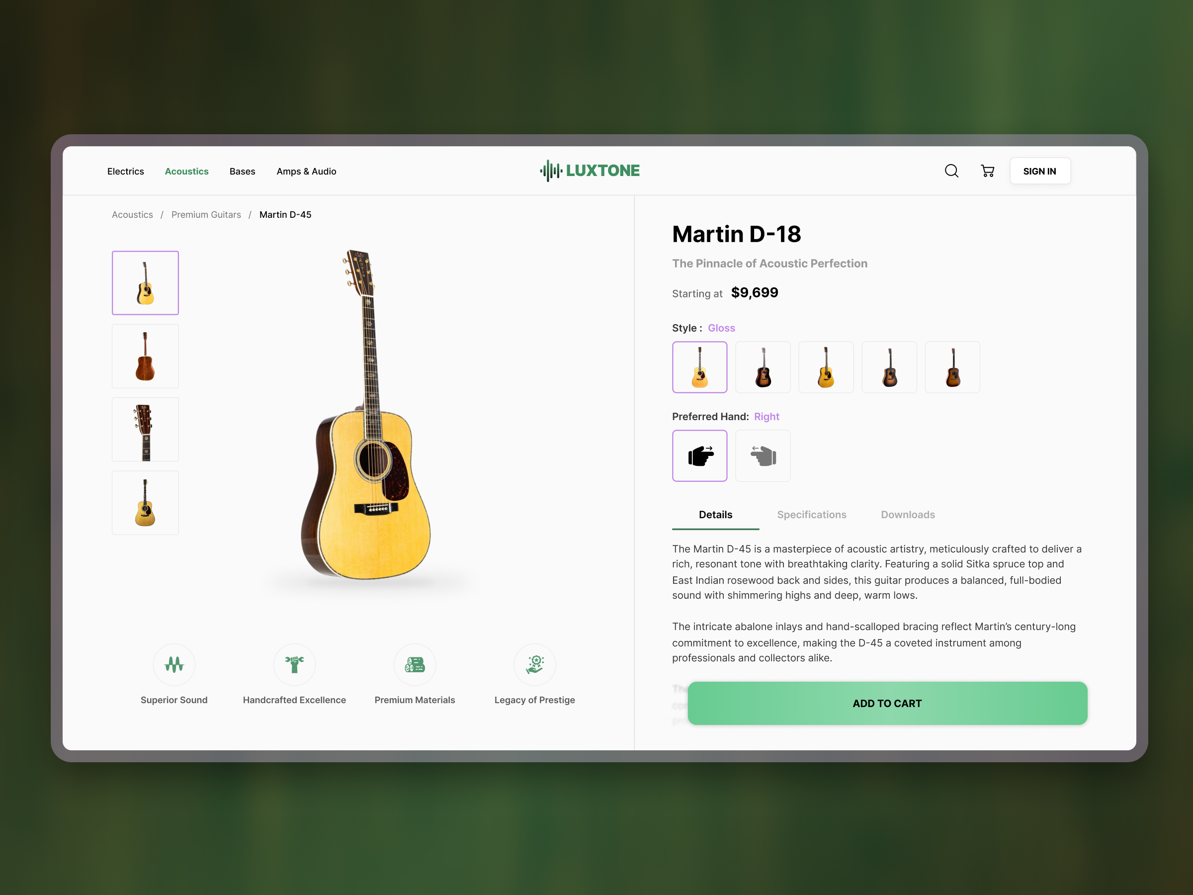 Product Page - Luxury Acoustic Guitar aesthetic graphic design guitar instrument luxury music product ui ux