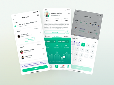 Leaderboard - Game Lobby, Profile, and Hole Section design golf match golf range golf round golf sport green hole section minimal mobile mobile app mobile design result review sport sports app summary ui ux