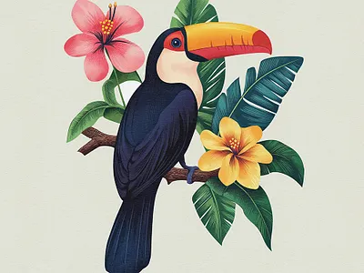 Tropical Toucan Bliss: Exotic Wildlife Illustration Series botanical design botanical wildlife art custom nature illustrations digital illustration exotic bird digital art exotic birds high resolution vector toucan jungle theme jungle themed stock illustration nature art nature inspired graphic design tropical leaves tropical print for branding tropical toucan illustration tropical vibes vintage vector artwork vintage vectors wildlife illustration wildlife themed design assets