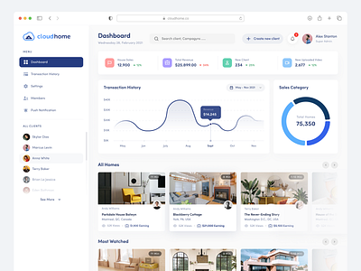 Cloud Home - Find Your Dream Home android app design chart dashboard dashboard ui design home design home page ios menu navigation search side menu ui ui ux design ui dashboard ui kits uiux webside