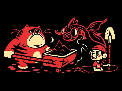 Cat, fish and boy dribbble emblem graphic illustration russia symbol vector