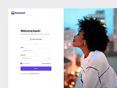 Sign in page — Horizon UI auth authentication create account dashboard form free freebie log in login sign in sign up template ui web design