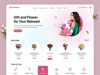 Effortless flower delivery backed by flawless design bouquet shopping flower app flower delivery flower gallery flower shop hero banner landing page shopping app ui design uiux uiuxdesign