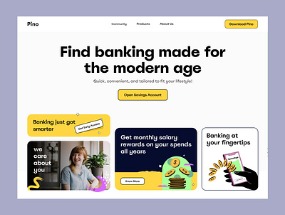 Pino - Finance landing page concept aspiration cash app chime current finance fintech go2bank jupiter landing page mobiel banking money moneylion payment razorpay ui ux varo bank web design zelle zeta