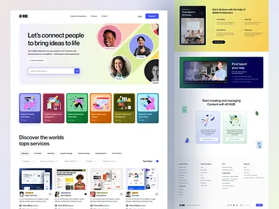 AI Hub Market Place Homepage Design agency ai bus business creativedesign creativeplatform designconcept designinspiration digitalproduct hirepeople homepage landingpage marketplace searchpeople uiuxdesign webbranding webdesign webui