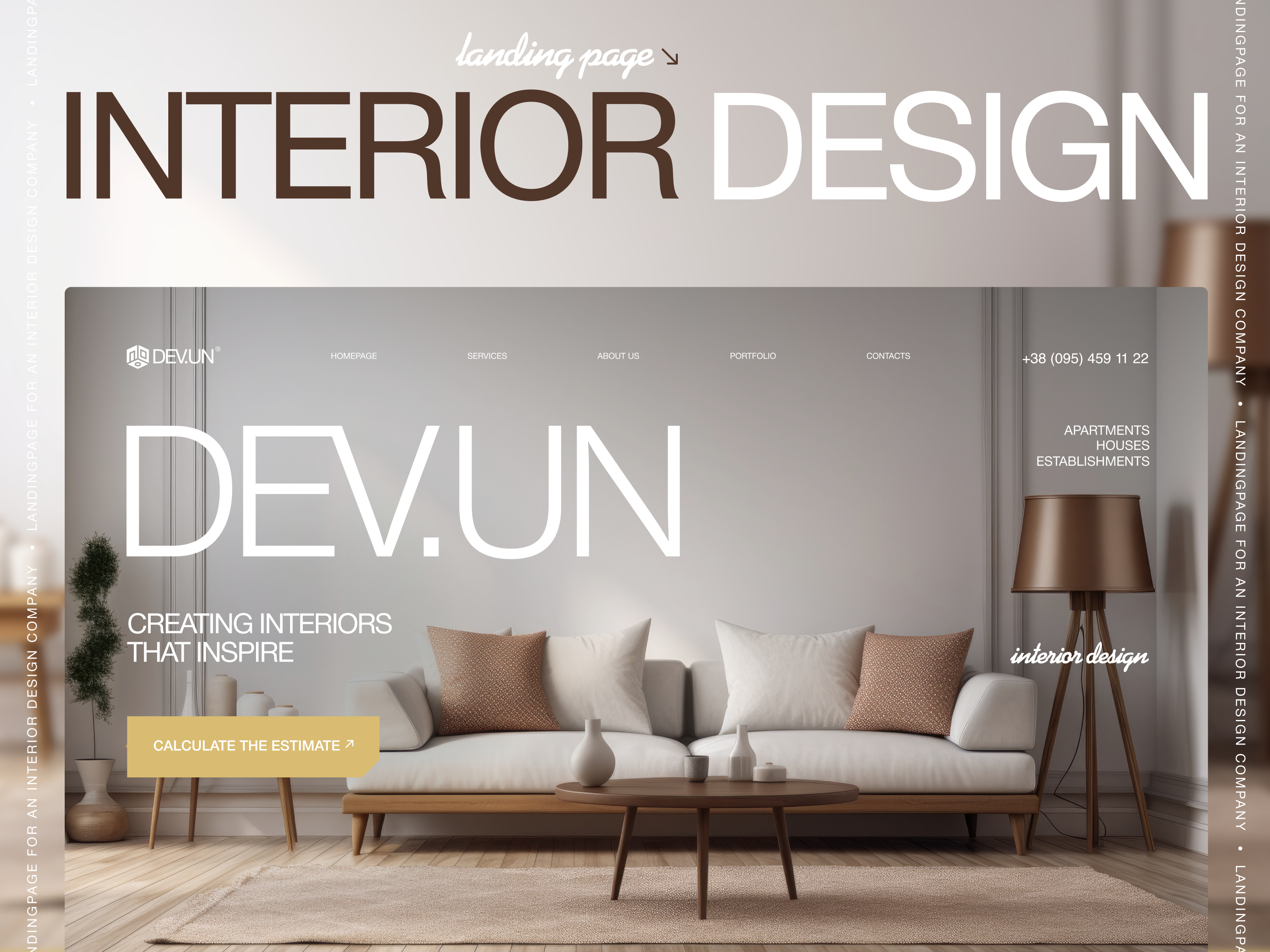 DEV.UN – Interior design | Landing Page architecturedesign bestdesign branding brandingforinteriors creativewebdesign designinspiration digitaldesign dribbblepopular figmadesign homedecorweb interiordesignwebsite landingpagedesign luxurywebdesign minimalwebsite modernwebstyle popularshot uiux uiuxdesign webdesign websitedesign