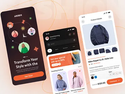 E-commerce Fashion App Design app azbin branding clothing ecommerce fashion jacket minimal onboarding online store orange shopping store stylish trending ui ux web webstore winter