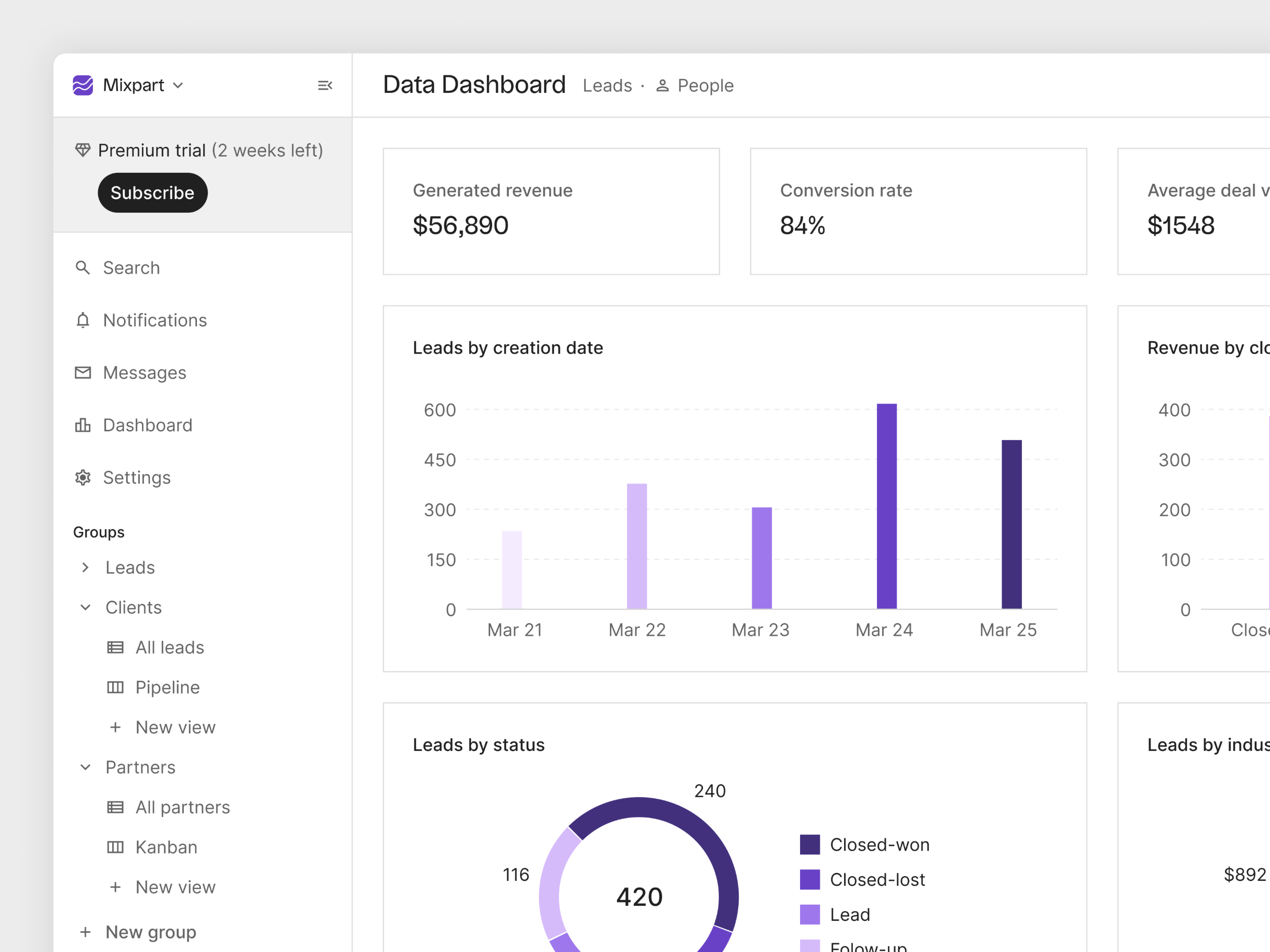 Mixpart - Marketing Tracking analytics branding chart dashboard design marketing ui ux webdesign website