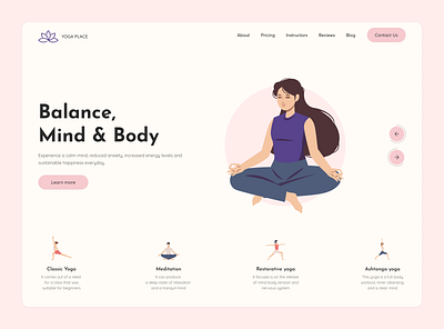 Yoga studio website | Landing Page / Home Page UI branding graphic design hero screen landing page typography web design