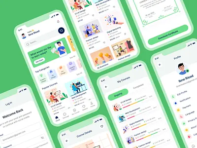 Online Course Mobile App UI Kit app app design application e learning e learning app education learning mobile app mobile ui online course online learning app ui ux designer
