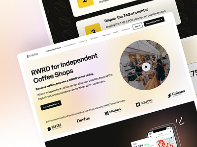 RWRD Landing Page branding business coffee shop design illustration landing page marketing mesh gradient ui ux vector web design website