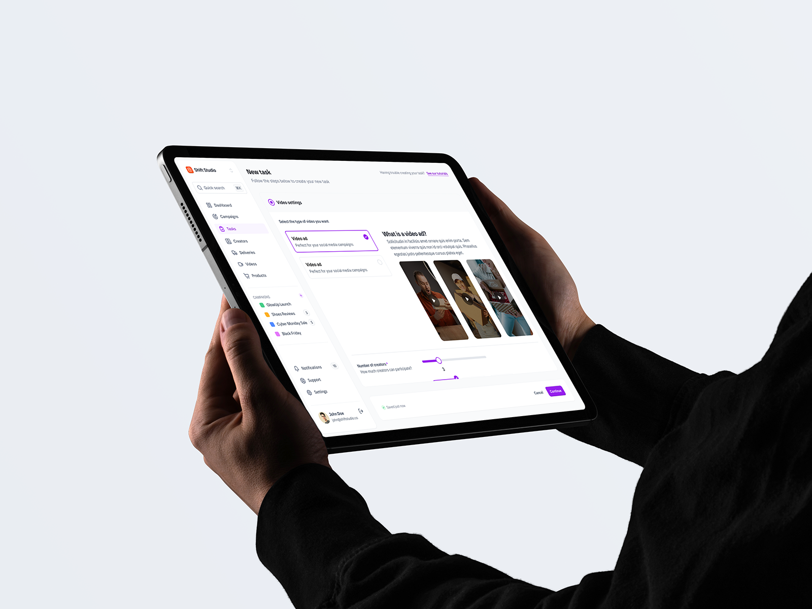 Task creation - UGC Platform app design dashboard figma mockup platform task task creation ugc ui ui design user generated content ux ux design