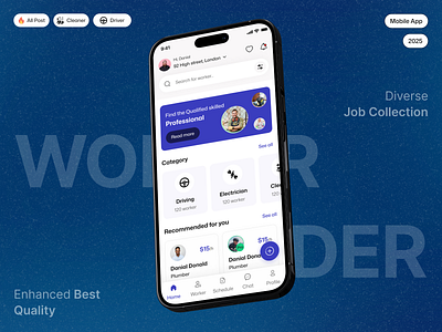Recruiter Site - Worker Finder App application design explore homepage job finder job portal minimal mobileapp ui work