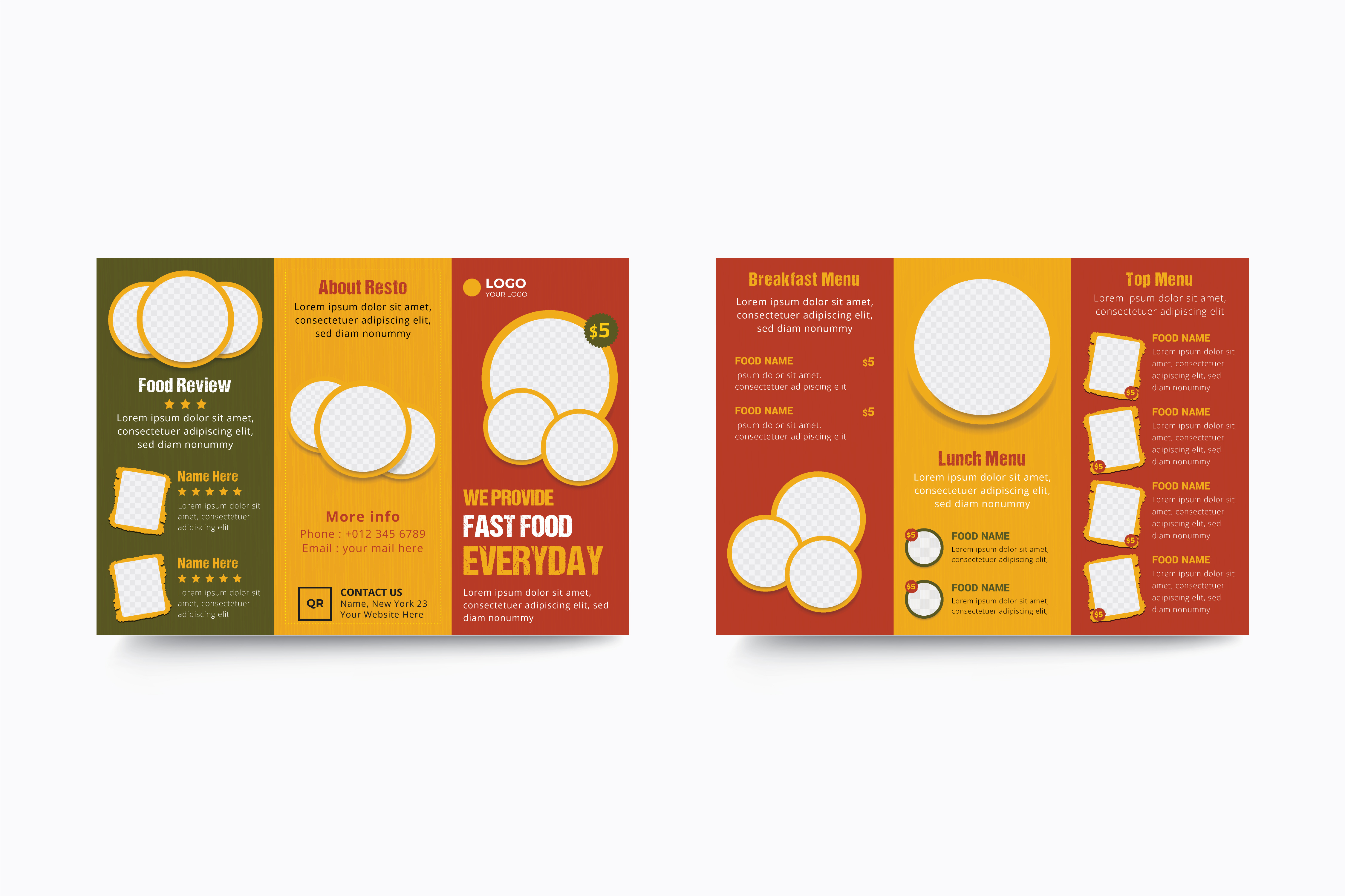 Fast food trifold brochure menu template print