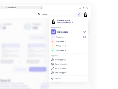 Inspakt | Profile Dropdown ✷ dashboard dropdown profil ui ui user interface ux web design