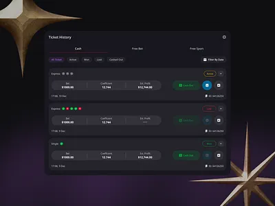 Casino Bet History Page bethistory bettingui casinoapp casinodesign casinoexperience casinoui dashboarddesign gamblingapp gamingui interfacedesign mobileui productdesign sportsbook tickethistory uiconcept userflow userinterface uxdesign uxui webui