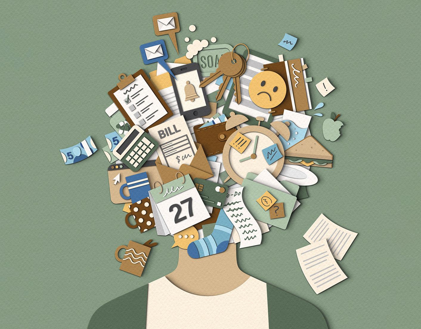 JW Health - ADHD Support adhd advertising assessment design focus health healthcare illustration mental health neurodivergence neurodiversity organization overwhelm paper craft papercut support time management