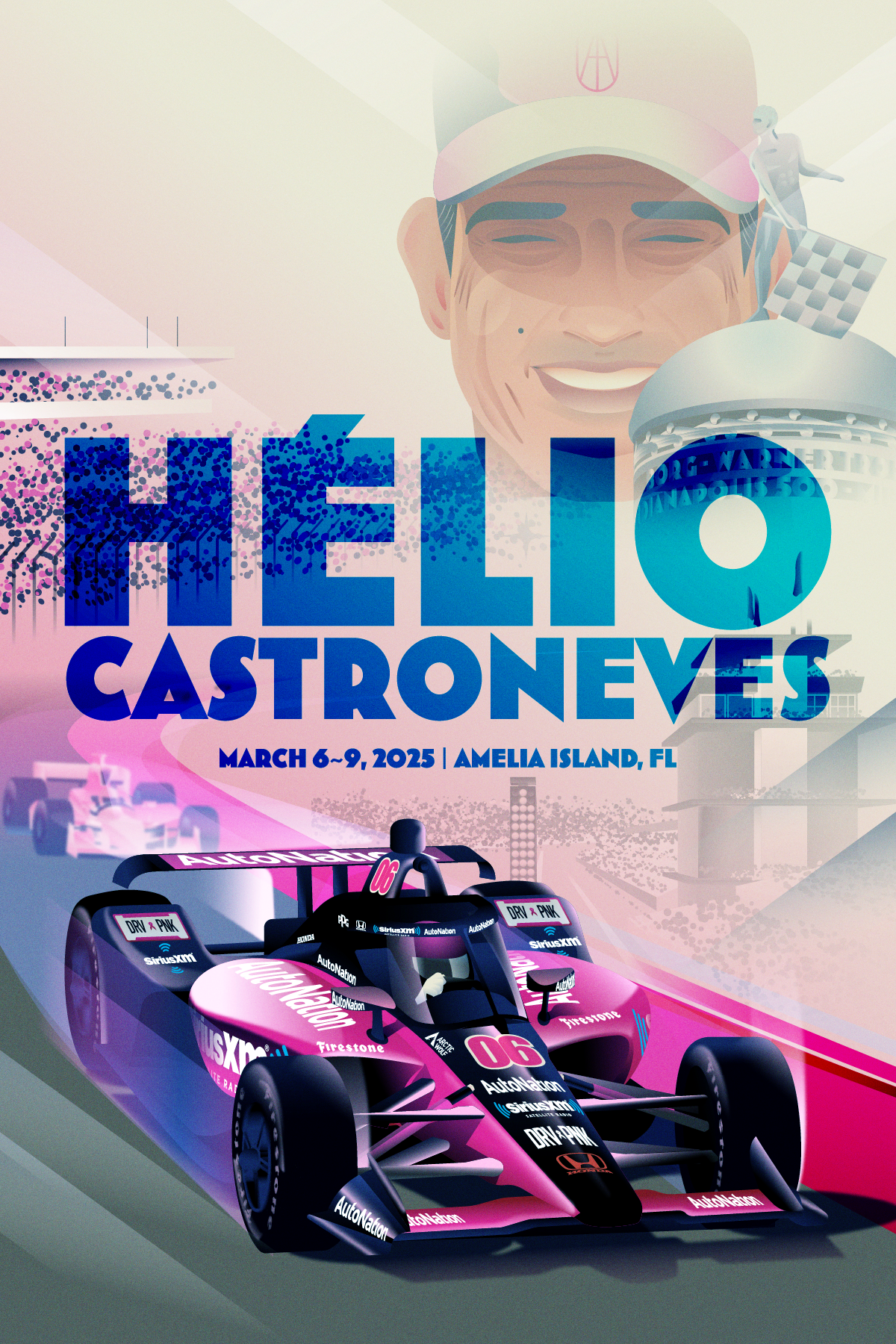 Helio Castroneves Poster- Amelia Concours 2025 amelia concours castroneves illustration indy500 poster racing