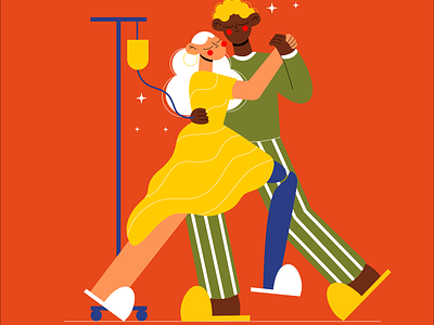 Dancing adobeillustrator amputee amputeelife couple dancing design doctor feelings flatillustration graphic design hospital illustration love motion graphics prosthesis yellow