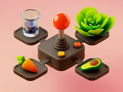 3D Rendering: Colorful design 3d 3d art 3d art work 3d design 3d model avacado carrot clean clean design colorful creative design digital art gradient background micro living pink gradient vegetables vibrant water
