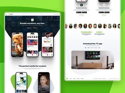 Rumble Landing Page design green header hero landing page streaming video web website