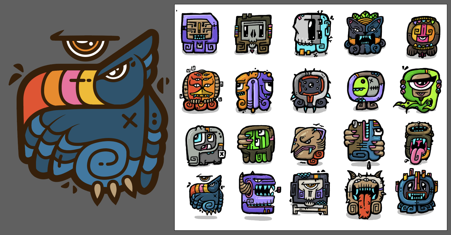 Mexico Excursion 2025 Test V1 glyphs illustration maya mayan mexico ruins script vector